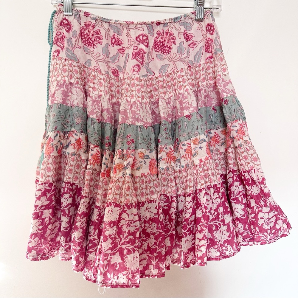 Free People Tiered Floral Midi Skirt in Red, Pink, Teal, Cream - Picture 8 of 9